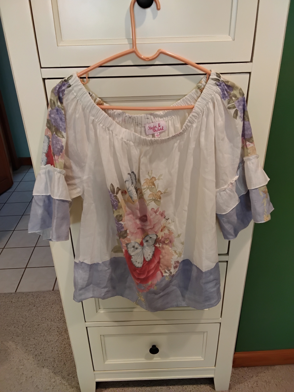 Style & Co. White Floral Off-Shoulder Top with Blue and Pink Accents